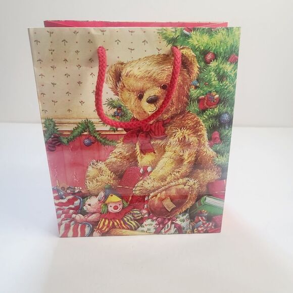 Vintage 90s Cute Teddy Bear Plush Christmas Gift Bag Red Tree Clown - Picture 4 of 10